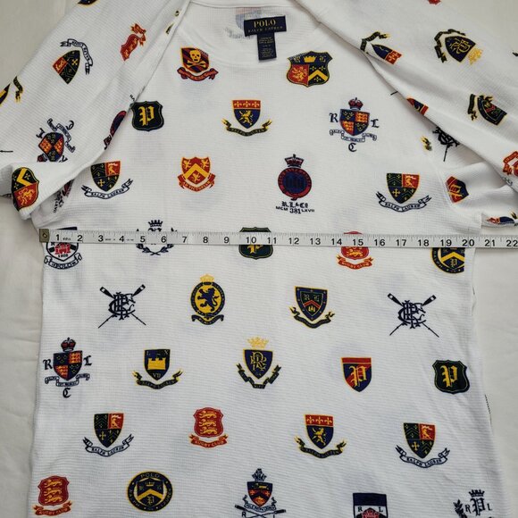 Polo Ralph Lauren Waffle Knit Thermal Shirt All Over Herald Crest Mens Large - Picture 7 of 10